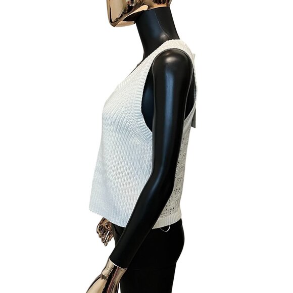 Joie White Knit Sweater Vest Medium Open Knit Back New With Tags - Picture 7 of 10